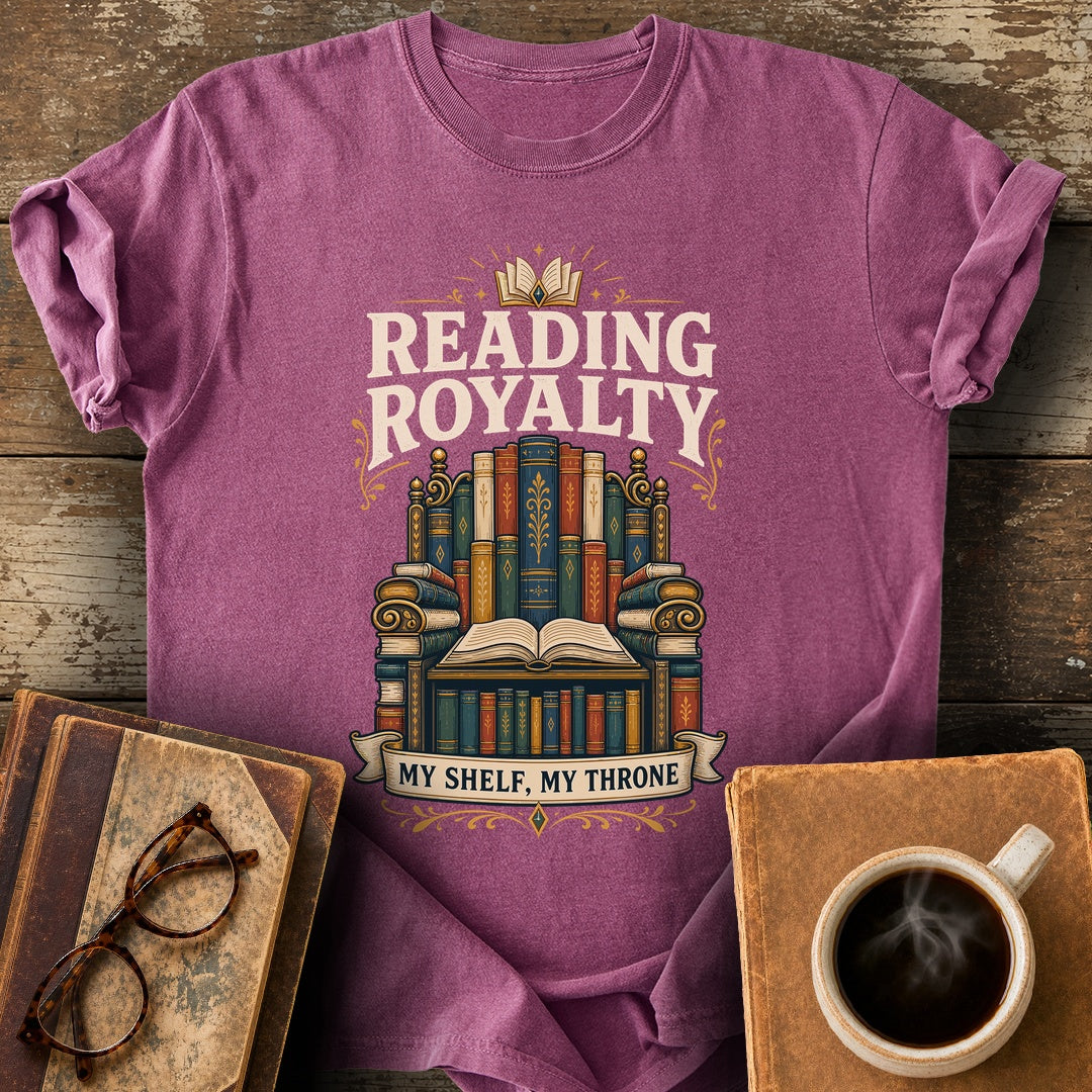 Reading Royalty My Shelf My Throne Tee - berry shirt mockup